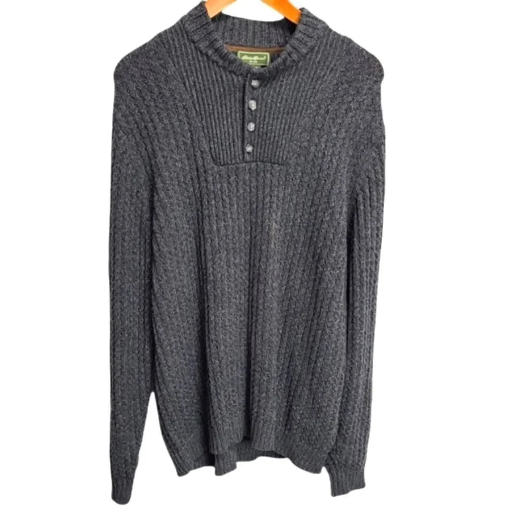 Eddie Bauer Men's Knitted 100% Cotton Gray Sweater Like New Size Large‎